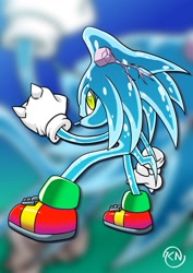 Size: 917x1297 | Tagged: safe, artist:darkshortyx, chaos, knuckles the echidna, 2025, clenched teeth, echo background, looking at viewer, no mouth, solo, standing