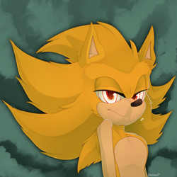 Size: 3048x3048 | Tagged: safe, artist:artisterki, sonic the hedgehog, 2023, abstract background, chest fluff, ear fluff, fleetway, fleetway super sonic, frown, icon, lidded eyes, looking at viewer, solo, super form