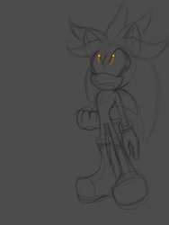 Size: 768x1024 | Tagged: safe, artist:electricloba, silver the hedgehog, 2013, clenched fist, frown, grey background, looking up, monochrome, simple background, sketch, solo, spot color, standing