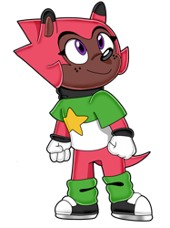 Size: 1280x1707 | Tagged: safe, artist:dragon22551, tenrec, 2023, clothes, dark skin, eyelashes, freckles, johnny jr. the tenrec, looking offscreen, parent:amy, parent:tekno, parents:teknamy, simple background, smile, solo, standing, transparent background, uekawa style