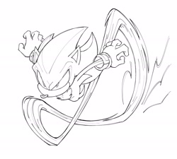 Size: 2048x1840 | Tagged: safe, artist:shanzehpoo, shadow the hedgehog, 2025, arms out, dust clouds, flat colors, line art, looking ahead, looking offscreen, monochrome, no mouth, simple background, solo, super peel-out, white background
