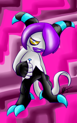 Size: 720x1152 | Tagged: safe, artist:azuredreamrealm, zor, zeti, 2013, abstract background, signature, smile, smiling at viewer, solo, standing, yellow sclera, youtube link in description
