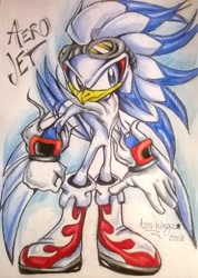 Size: 863x1214 | Tagged: safe, artist:astral-wingz, jet the hawk, 2016, alternate super form, character name, frown, looking offscreen, signature, simple background, solo, standing, super form, text, traditional media, white background, wings