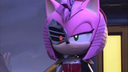 Size: 1280x720 | Tagged: safe, amy rose, hedgehog, sonic prime, amy is not amused, cyborg, robot, rusty rose, screencap, unamused