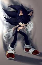 Size: 1051x1629 | Tagged: safe, artist:myly14, sonic the hedgehog, 2014, dark form, dark sonic, frown, gradient background, lidded eyes, lineless, looking offscreen, solo, speedpaint available, speedpaint in description, standing, youtube link in description