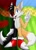 Size: 733x1024 | Tagged: safe, artist:shadowhirosh, miles "tails" prower, oc, oc:tails.exe, green hill zone, 2019, abstract background, black sclera, bleeding, bleeding from eyes, blood, claws, daytime, frown, grass, looking at viewer, mouth open, one fang, open smile, orange brown checkerboard, outdoors, signature, smile, solo, standing, two sides, v sign