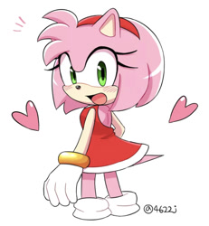 Size: 750x812 | Tagged: safe, artist:4622j, amy rose, hedgehog, amybetes, clothes, cute, dress, female, happy, heart, looking at viewer, looking back, looking back at viewer, skirt