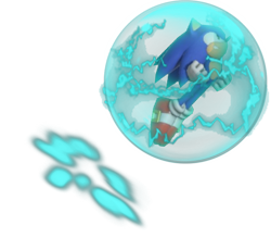 Size: 1536x1414 | Tagged: safe, artist:transparentjiggly64, sonic the hedgehog, 2019, 3d, clenched fists, clenched teeth, elemental shield, looking offscreen, looking up, mid-air, shield (power-up), simple background, solo, thunder shield, transparent background