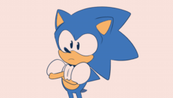 Size: 560x315 | Tagged: safe, artist:kamidrop, sonic the hedgehog, 2023, animated, arms folded, blinking, classic sonic, cute, ear twitch, flat colors, frown, gif, infinite loop, looking offscreen, simple background, solo, standing, white background