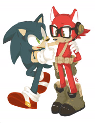 Size: 1280x1653 | Tagged: safe, artist:naphide, gadget the wolf, sonic the hedgehog, sonic forces, 2017, arm around shoulders, duo, signature, simple background, smile, smiling at each other, standing, thumbs up, white background