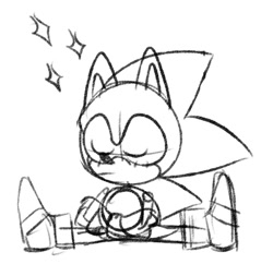 Size: 707x685 | Tagged: safe, artist:hydro-city-zone, sonic the hedgehog, sonic forces, 2017, :|, arms folded, blushing, classic sonic, eyes closed, frown, line art, monochrome, simple background, sitting, sketch, solo, sparkles, splits, spread legs, white background