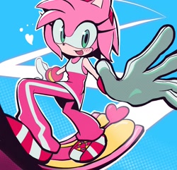 Size: 1700x1640 | Tagged: safe, artist:0ni91ri, amy rose, blue background, extreme gear, riders outfit, simple background, solo