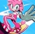 Size: 1700x1640 | Tagged: safe, artist:0ni91ri, amy rose, blue background, extreme gear, riders outfit, simple background, solo