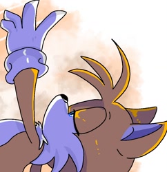 Size: 1678x1732 | Tagged: safe, artist:basilo_tyrannus, miles "tails" prower, 2025, abstract background, lidded eyes, looking offscreen, no mouth, reaching out, solo