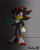 Size: 2803x3504 | Tagged: safe, artist:nicktoonsanimes, shadow the hedgehog, 31 days sonic, 2022, chaos emerald, frown, glowing eyes, gradient background, holding something, looking at viewer, signature, solo, sonic x style, standing