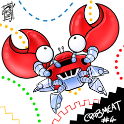 Size: 800x801 | Tagged: safe, artist:rikdraws, 2021, abstract background, badnik, character name, crabmeat, robot, signature, solo, text