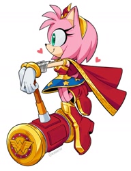 Size: 1425x1855 | Tagged: safe, artist:kiioki11, amy rose, hedgehog, cosplay, dc comics, female, heart, piko piko hammer, simple background, solo, white background, wonder woman