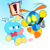 Size: 1280x1280 | Tagged: safe, artist:cottonbuzzkill, cheese (chao), omochao, chao, ..., 2025, cheese is not amused, duo, exclamation mark, flying, frown, glowing eyes, gradient background, looking at each other, mid-air, neutral chao, robot, signature, smile, unamused