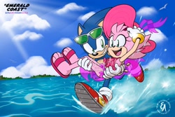 Size: 2048x1365 | Tagged: safe, artist:evayart, amy rose, sonic the hedgehog, beach