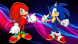 Size: 1920x1080 | Tagged: safe, artist:soniclover82, knuckles the echidna, sonic the hedgehog, duo, wallpaper