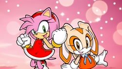 Size: 1920x1080 | Tagged: safe, artist:soniclover82, amy rose, cream the rabbit, duo, team jubilee, wallpaper