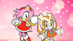 Size: 1192x670 | Tagged: safe, artist:soniclover82, amy rose, cream the rabbit, alternate version, duo, team jubilee, wallpaper