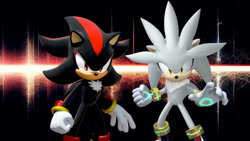 Size: 1192x670 | Tagged: safe, artist:soniclover82, shadow the hedgehog, silver the hedgehog, 3d, alternate version, duo, wallpaper