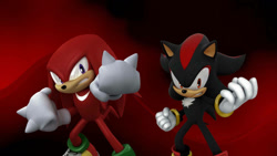 Size: 1192x670 | Tagged: safe, artist:soniclover82, knuckles the echidna, shadow the hedgehog, 3d, alternate version, duo, wallpaper