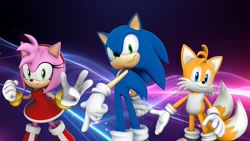 Size: 1920x1080 | Tagged: safe, artist:soniclover82, amy rose, miles "tails" prower, sonic the hedgehog, 3d, trio, wallpaper