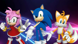 Size: 1192x670 | Tagged: safe, artist:soniclover82, amy rose, miles "tails" prower, sonic the hedgehog, 3d, alternate version, trio, wallpaper