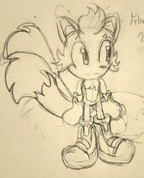 Size: 1862x2308 | Tagged: safe, artist:sthlover, skye prower, 2025, frown, line art, looking offscreen, monochrome, pencilwork, redraw, sketch, solo, standing, traditional media