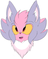 Size: 1890x2280 | Tagged: safe, artist:riptidethespaniel, oc, oc:powder the hybrid, hybrid, 2024, bust, chest fluff, ear fluff, fankid, flat colors, head fluff, looking offscreen, mouth open, oc only, open smile, pink nose, simple background, smile, solo, transparent background, unknown parents, yellow sclera