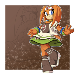 Size: 1280x1280 | Tagged: safe, artist:chaobucks, tikal, echidna, 2025, alternate outfit, clothes, dress, echo background, gradient background, outline, smile, smiling at viewer, solo, standing, standing on one leg