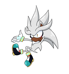 Size: 1280x1379 | Tagged: safe, artist:rorolldelay, artist:ultrasonic1201, silver the hedgehog, 2020, dark skin, eyelashes, hand behind head, hand out, looking at viewer, simple background, sitting, smile, smiling at viewer, solo, white background