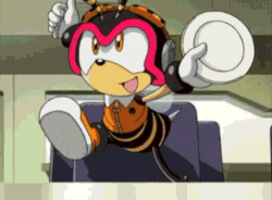 Size: 640x470 | Tagged: safe, charmy bee, bee, animated, charmabetes, cute, fork, gif, happy, plate, screencap, sonic x