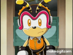 Size: 320x240 | Tagged: safe, charmy bee, bee, animated, confused, edit, gif, looking at viewer, male, screencap, sonic x