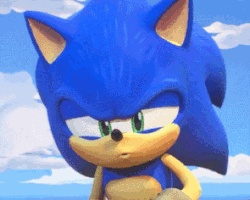 Size: 295x236 | Tagged: safe, sonic the hedgehog, hedgehog, sonic prime, 3d, animated, edit, gif, male, screencap, solo, surprised
