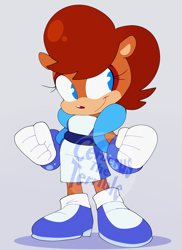 Size: 2665x3655 | Tagged: safe, artist:cerberustheterrible, sally acorn, grey background, obtrusive watermark, simple background, smile, solo, watermark
