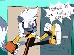 Size: 4000x3000 | Tagged: safe, artist:fartist2020, tangle the lemur, lemur, dialouge, english text, female, kicking, solo