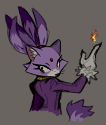 Size: 400x472 | Tagged: safe, artist:eighttalestale, blaze the cat, cat, 2025, ear fluff, female, fire, flame, grey background, looking back, looking offscreen, no mouth, simple background, solo, solo female, whiskers