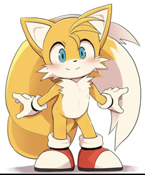 Size: 750x904 | Tagged: artist needed, safe, miles "tails" prower, fox, cute, happy, looking at viewer, male, tailabetes, white background