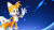 Size: 1192x670 | Tagged: safe, artist:soniclover82, miles "tails" prower, abstract background, looking at viewer, male, mouth open, open smile, smiling at viewer, solo, starry background, waving, waving at viewer