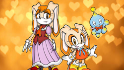 Size: 1192x670 | Tagged: safe, artist:soniclover82, cheese (chao), cream the rabbit, vanilla the rabbit