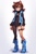 Size: 512x768 | Tagged: safe, ai art, sally acorn, human, asymmetrical clothes, asymmetrical legwear, blue eyes, boots, brown hair, female, gradient background, humanized, single leg pantyhose, single sock, solo, sweater, vest