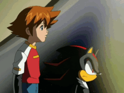 Size: 498x375 | Tagged: safe, chris thorndyke, shadow the hedgehog, hedgehog, human, animated, male, running, screencap, sonic x, talking