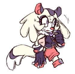 Size: 868x861 | Tagged: safe, artist:murkybouquet, oc, oc:marnie the sugar glider, 2023, clothes, flat colors, looking offscreen, mouth open, nervous, oc only, pink nose, simple background, solo, sugar glider, sweatdrop, walking, white background