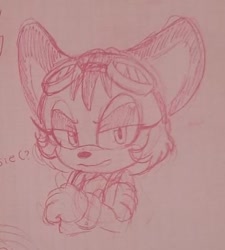 Size: 445x495 | Tagged: safe, artist:itsunflowey, oc, oc:elsie the sugar glider, 2022, arms folded, bust, clothes, eyewear on head, frown, goggles, goggles on head, lidded eyes, line art, looking at viewer, monochrome, oc only, sketch, solo, sugar glider