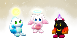 Size: 2500x1300 | Tagged: safe, artist:moonbowdragon, chao, 2016, chaos chao, dark chao, dark chaos chao, gradient background, hero chao, hero chaos chao, neutral chao, neutral chaos chao, no mouth, sparkles, standing, trio