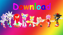 Size: 1024x576 | Tagged: safe, artist:waleedtariqmmd, amy rose, blaze the cat, cream the rabbit, knuckles the echidna, miles "tails" prower, rouge the bat, shadow the hedgehog, silver the hedgehog, 3d, gradient background, group, mmd