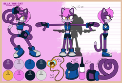 Size: 7097x4842 | Tagged: safe, artist:tvict101, oc, oc:ella the cat, cat, dyed hair, necklace, reference sheet, stretching